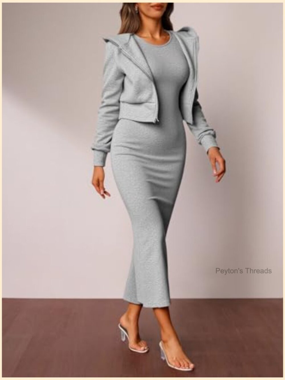 2 Piece Y2k Outfits Bodycon Maxi Dress Zip Up Hoodie Fall Casual Set Streetwear - Picture 5 of 5